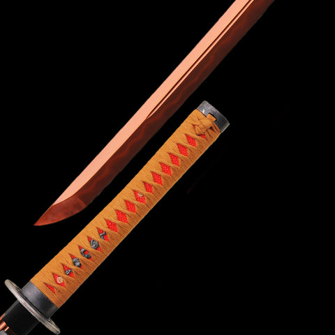 Handmade Japanese Katana Sword 1095 Carbon Steel Clay Tempered Red Blade Iron Tsuba-COOLKATANA-SL-894-U