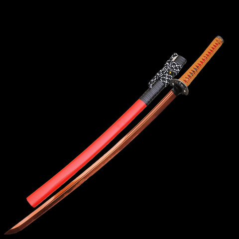 Handmade Japanese Katana Sword 1095 Carbon Steel Clay Tempered Red Blade Iron Tsuba-COOLKATANA-SL-894-U