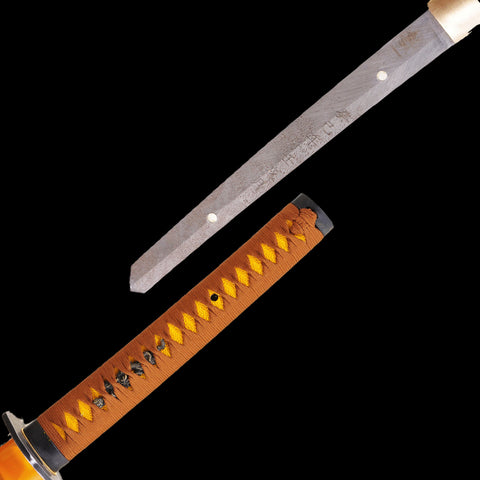 Handmade Japanese Katana Sword 1095 Carbon Steel Iron Tsuba Grim Reaper Motif-COOLKATANA