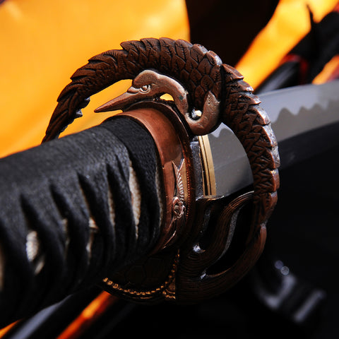 Handmade Japanese Katana Sword 1095 High Carbon Steel Abrasived Hamon Copper Crane Tsuba-COOLKATANA