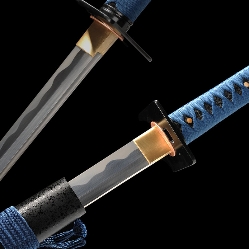Handmade Japanese Ninja Sword Straight Blade Ninjato 1095 High Carbon Steel Full Tang Iron Tsuba - COOLKATANA 