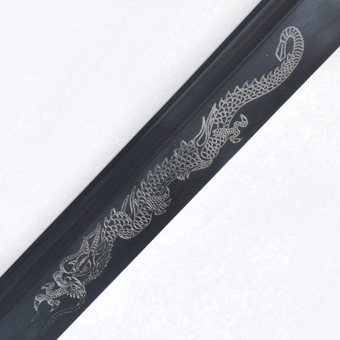 Handmade Japanese Ninja Sword Straight Blade Ninjato Folded Steel Dragon Engraving-COOLKATANA