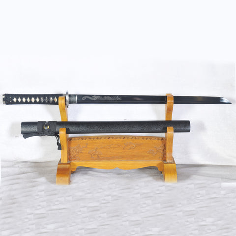 Handmade Japanese Ninja Sword Straight Blade Ninjato Folded Steel Dragon Engraving-COOLKATANA-SL-1171-U