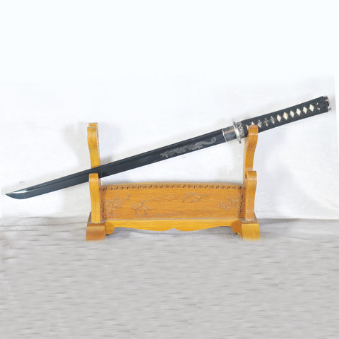 Handmade Japanese Ninja Sword Straight Blade Ninjato Folded Steel Dragon Engraving-COOLKATANA