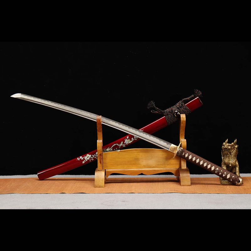 T10 Steel Japanese Katana Sword, Skylark Pattern Sword with Full Tang Blade - COOLKATANA 