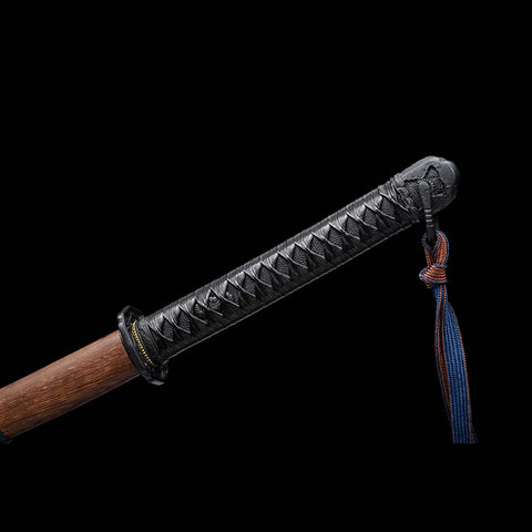 Handmade Japanese Samurai Katana, Japanese Gunto 1060 Carbon Steel Black Blade with Bo-hi Rosewood Saya-COOLKATANA