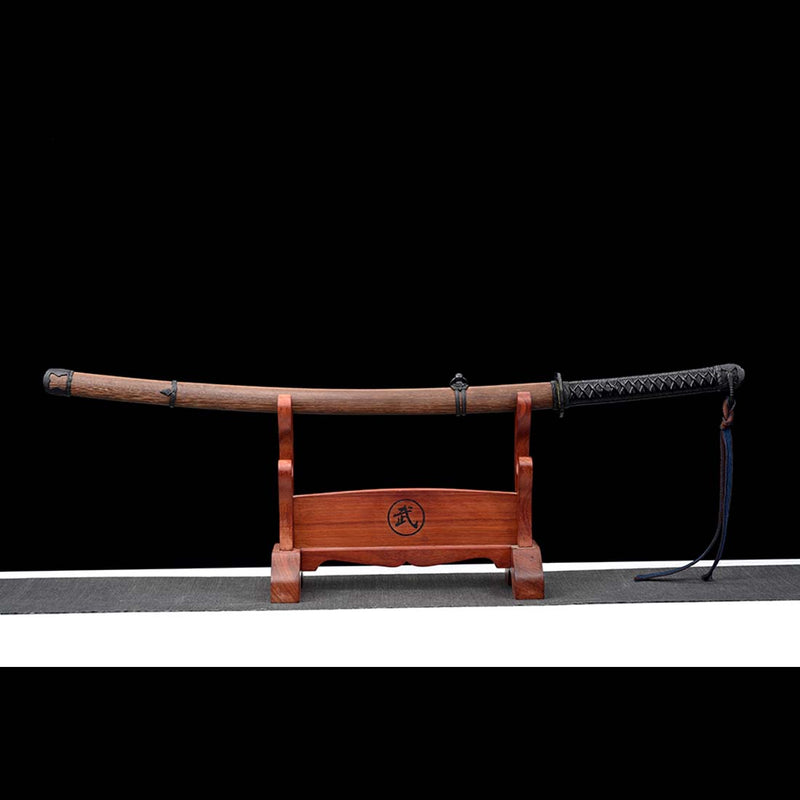 Japanese Gunto 1060 Carbon Steel Black Blade Katana Sword with Bo-hi Rosewood Saya - COOLKATANA 