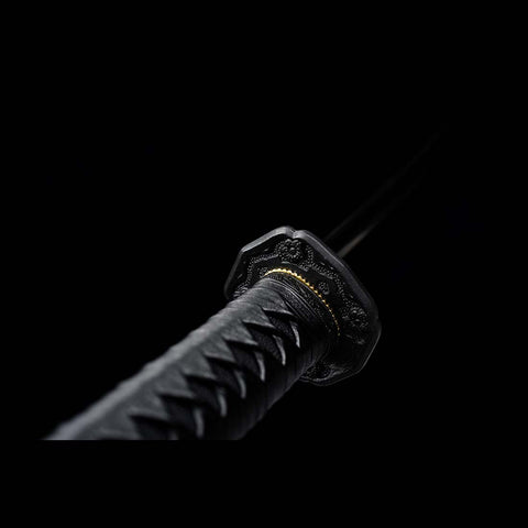 Handmade Japanese Samurai Katana, Japanese Gunto 1060 Carbon Steel Black Blade with Bo-hi Rosewood Saya-COOLKATANA-QQ-0223-U