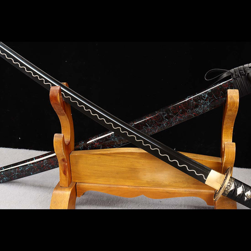 Sword Ripples 1060 Carbon Steel Black Japanese Samurai Katana Blade with Bo-hi Full ...