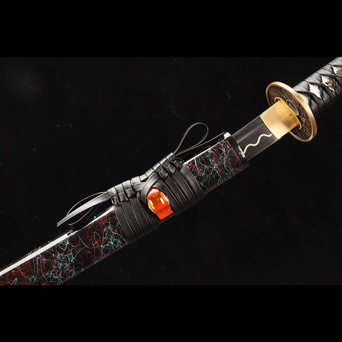 Sword Ripples Schwarze japanische Samurai-Katana-Klinge aus 1060 Kohlenstoffstahl mit ...