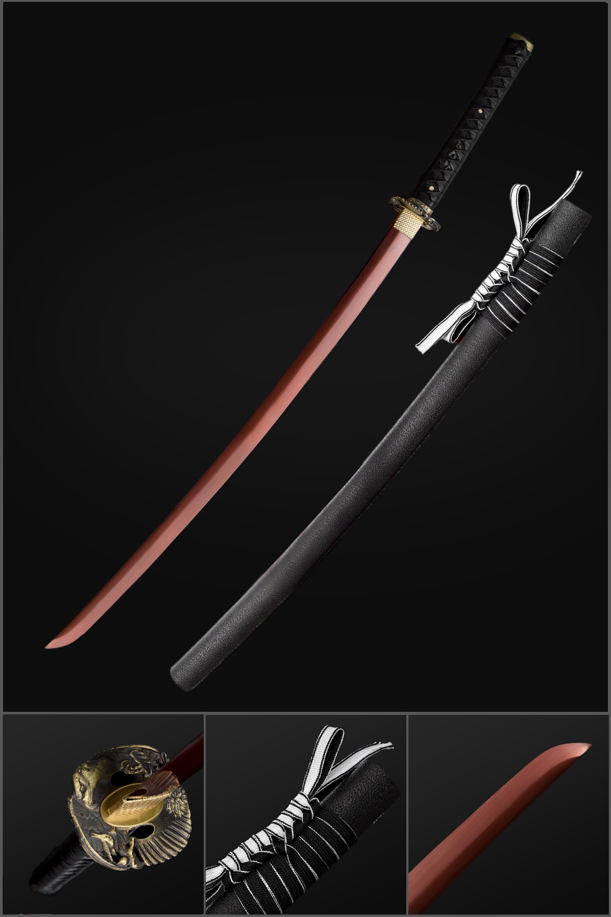 9260 Spring Steel Full Tang Red Blade Japanese Samurai