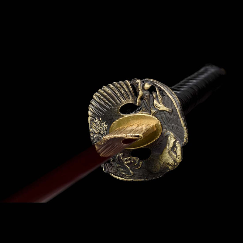 Steel Spring Tang's 9260 Spring Steel Full Tang Red Blade Japanese Samurai Katana with ...
