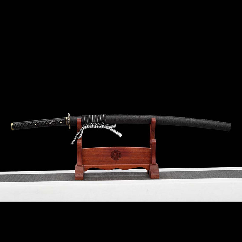 9260 Spring Steel Full Tang Red Blade Japanese Samurai Katana with Black Leather Saya - COOLKATANA 