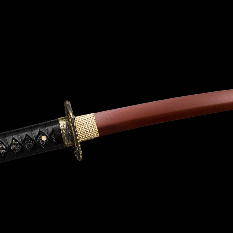 9260 Spring Steel Full Tang Red Blade Japanese Samurai Katana with Black Leather Saya - COOLKATANA 