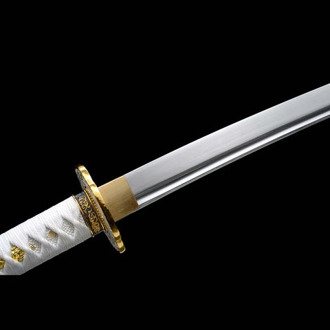 Handmade Japanese Samurai Katana,9260 Spring Steel Full Tang Blade with Bo-hi Small Floral Saya White Tusba-COOLKATANA