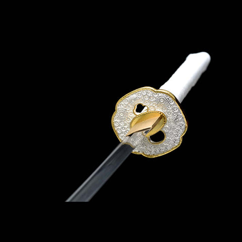 Handmade Japanese Samurai Katana,9260 Spring Steel Full Tang Blade with Bo-hi Small Floral Saya White Tusba-COOLKATANA-QQ-0238-U