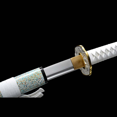 Handmade Japanese Samurai Katana,9260 Spring Steel Full Tang Blade with Bo-hi Small Floral Saya White Tusba-COOLKATANA