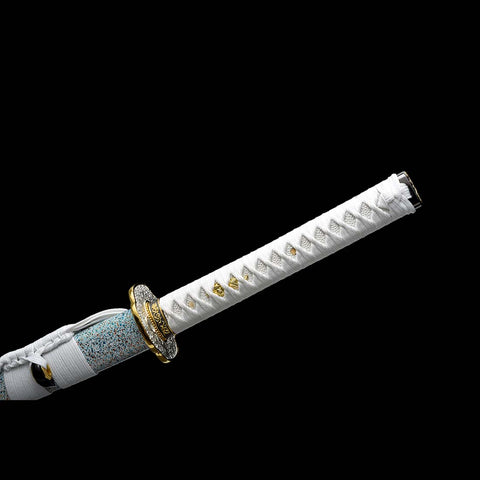 Handmade Japanese Samurai Katana,9260 Spring Steel Full Tang Blade with Bo-hi Small Floral Saya White Tusba-COOLKATANA-QQ-0238-U