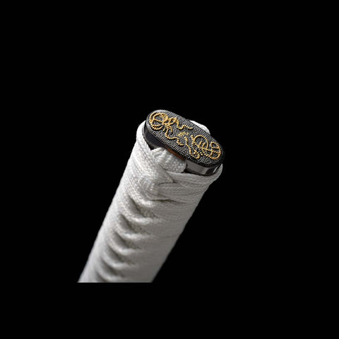 Handmade Japanese Samurai Katana,9260 Spring Steel Full Tang Blade with Bo-hi Small Floral Saya White Tusba-COOLKATANA-QQ-0238-U