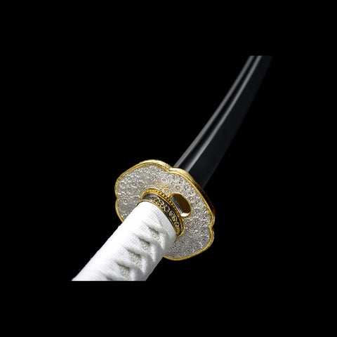 Handmade Japanese Samurai Katana,9260 Spring Steel Full Tang Blade with Bo-hi Small Floral Saya White Tusba-COOLKATANA-QQ-0238-U