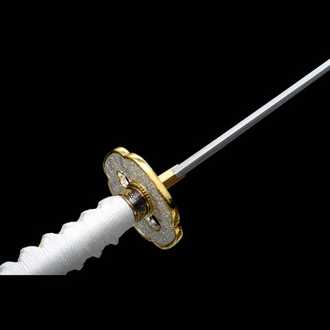 Handmade Japanese Samurai Katana,9260 Spring Steel Full Tang Blade with Bo-hi Small Floral Saya White Tusba-COOLKATANA-QQ-0238-U