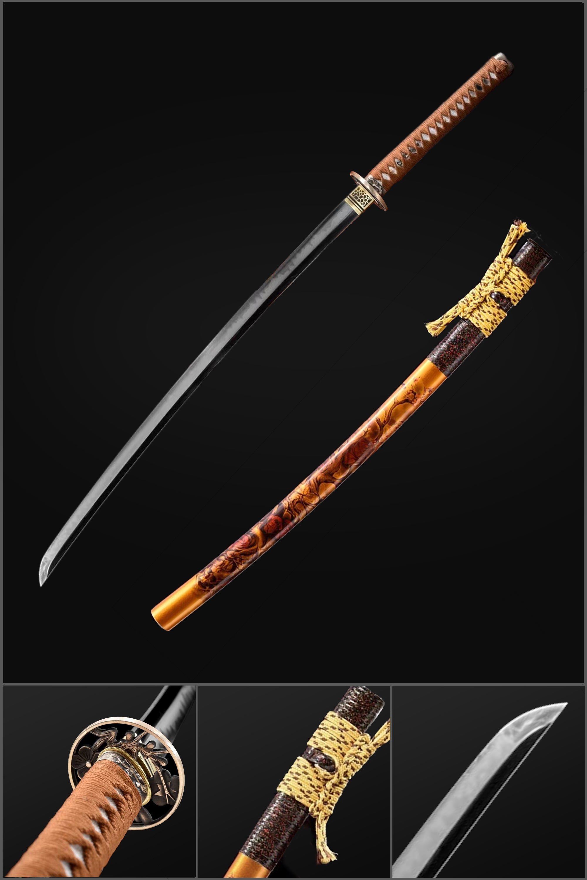 T10 Steel Full Tang Japanese Samurai Katana with Painted Grinding ...