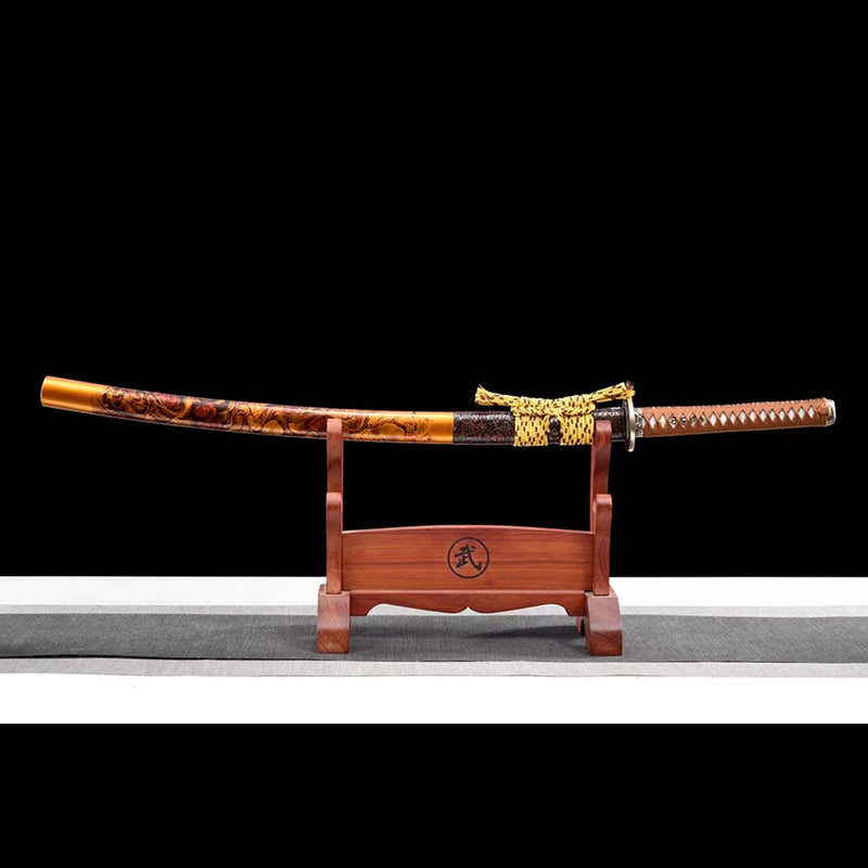 T10 Steel Full Tang Japanese Samurai Katana with Painted Grinding Rattan Saya - COOLKATANA 