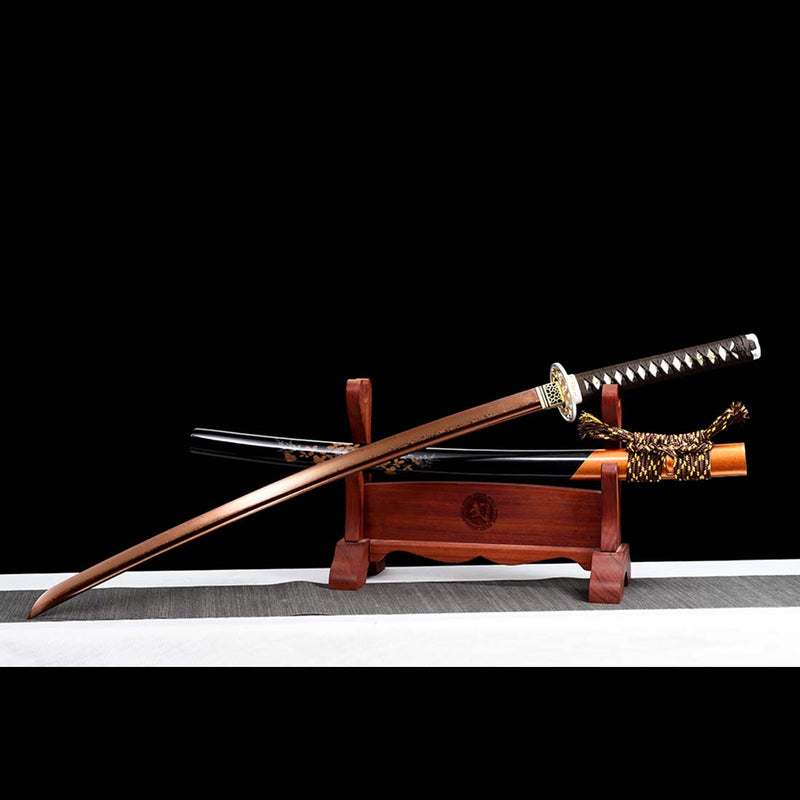 Folded Steel Red Blade Japanese Samurai Katana with Bo-hi Full Tang Dragon Tusba - COOLKATANA 