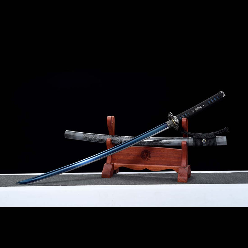 1060 Carbon Steel Dragon Sword Blue Blade Japanese Samurai Katana with Bo-hi - COOLKATANA 