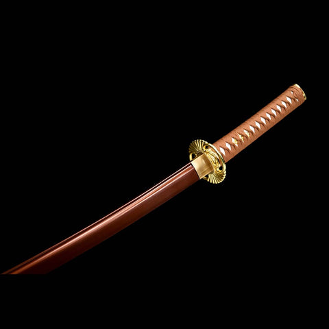 Handmade Japanese Samurai Katana, Red Blade with Bo-hi 9260 Spring Steel Full Tang Clay Tempered-COOLKATANA
