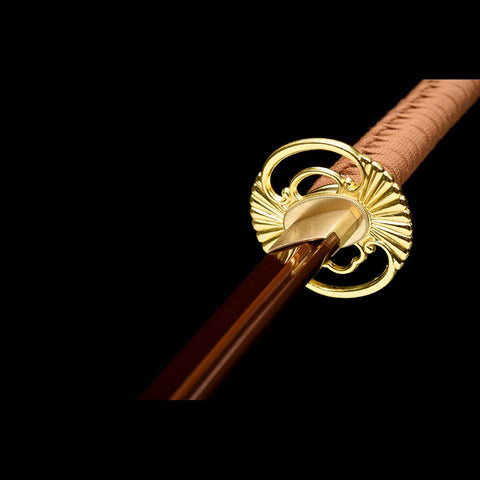 Handmade Japanese Samurai Katana, Red Blade with Bo-hi 9260 Spring Steel Full Tang Clay Tempered-COOLKATANA-QQ-0226-U