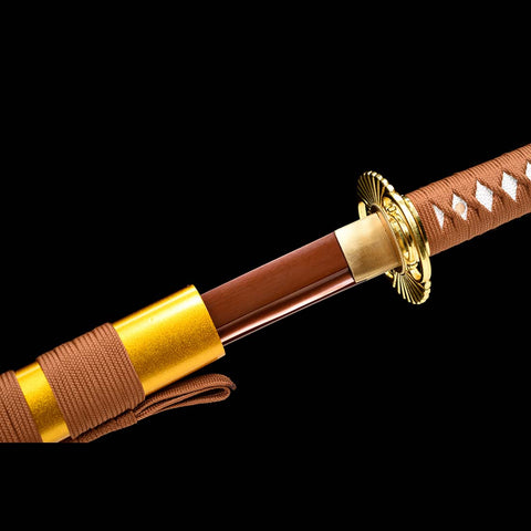 Handmade Japanese Samurai Katana, Red Blade with Bo-hi 9260 Spring Steel Full Tang Clay Tempered-COOLKATANA-QQ-0226-U