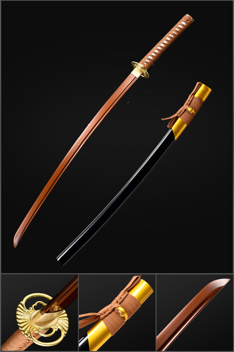 Handmade Japanese Samurai Katana, Red Blade with Bo-hi 9260 Spring Steel Full Tang Clay Tempered-COOLKATANA-QQ-0226-U