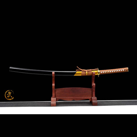 Handmade Japanese Samurai Katana, Red Blade with Bo-hi 9260 Spring Steel Full Tang Clay Tempered-COOLKATANA-QQ-0226-U