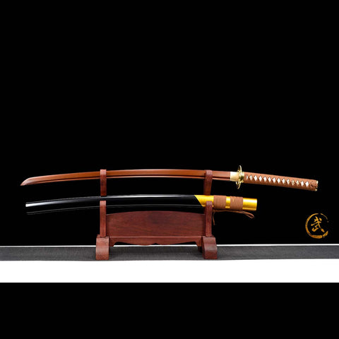 Handmade Japanese Samurai Katana, Red Blade with Bo-hi 9260 Spring Steel Full Tang Clay Tempered-COOLKATANA