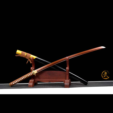 Handmade Japanese Samurai Katana, Red Blade with Bo-hi 9260 Spring Steel Full Tang Clay Tempered-COOLKATANA-QQ-0226-U