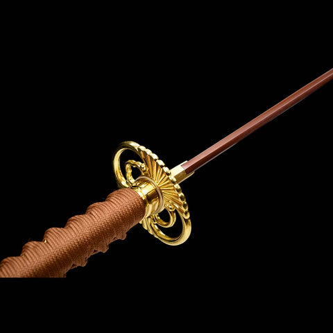 Handmade Japanese Samurai Katana, Red Blade with Bo-hi 9260 Spring Steel Full Tang Clay Tempered-COOLKATANA-QQ-0226-U