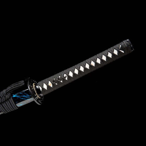 Handmade Japanese Samurai Katana,High Manganese Steel Blue Blade Blue Orange Saya-COOLKATANA