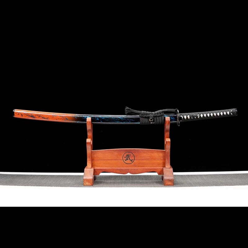 High Manganese Steel Blue Blade Japanese Samurai Katana with Blue Orange Saya - COOLKATANA 