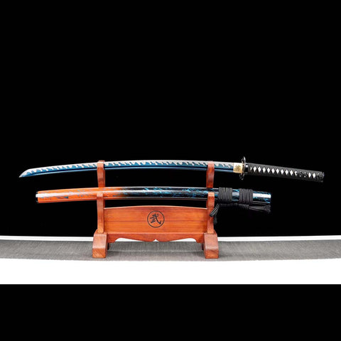 Handmade Japanese Samurai Katana,High Manganese Steel Blue Blade Blue Orange Saya-COOLKATANA-QQ-0228-U