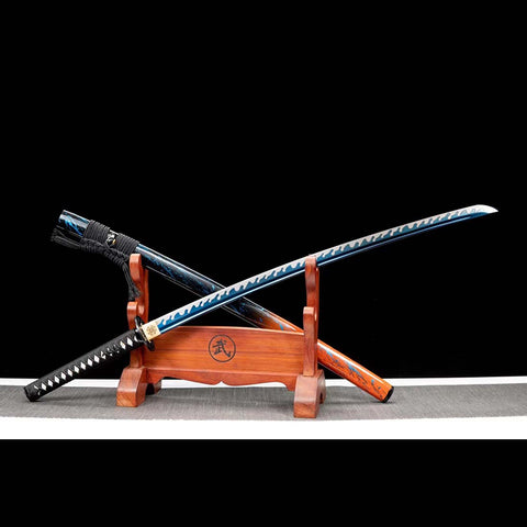 Handmade Japanese Samurai Katana,High Manganese Steel Blue Blade Blue Orange Saya-COOLKATANA-QQ-0228-U