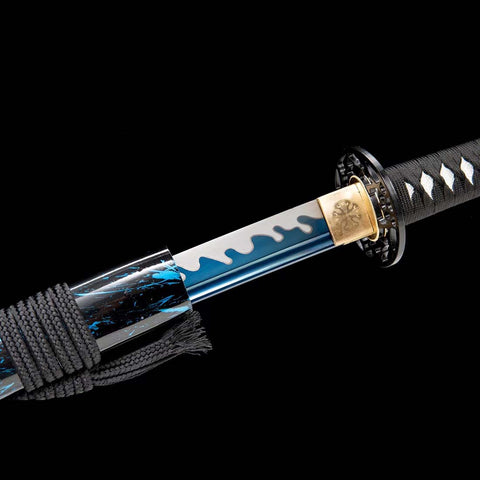 Handmade Japanese Samurai Katana,High Manganese Steel Blue Blade Blue Orange Saya-COOLKATANA-QQ-0228-U