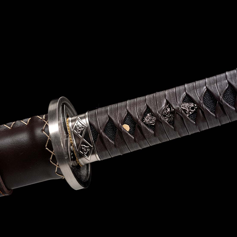 High Manganese Steel Black Thunder Pattern Hattori Hanzo Sword Blade with Backable Scabbard - COOLKATANA 