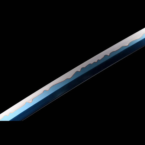 Handmade Japanese Katana Sword, High Manganese Steel Full Tang Blue Blade Stripe Saya Python Tusba-COOLKATANA-QQ-0244-U