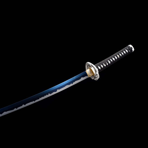 Handmade Japanese Katana Sword, High Manganese Steel Full Tang Blue Blade Stripe Saya Python Tusba-COOLKATANA