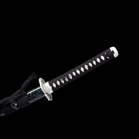 Handmade Japanese Katana Sword, High Manganese Steel Full Tang Blue Blade Stripe Saya Python Tusba-COOLKATANA