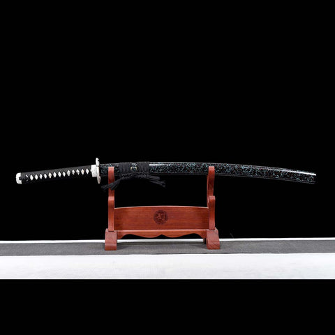 Handmade Japanese Katana Sword, High Manganese Steel Full Tang Blue Blade Stripe Saya Python Tusba-COOLKATANA