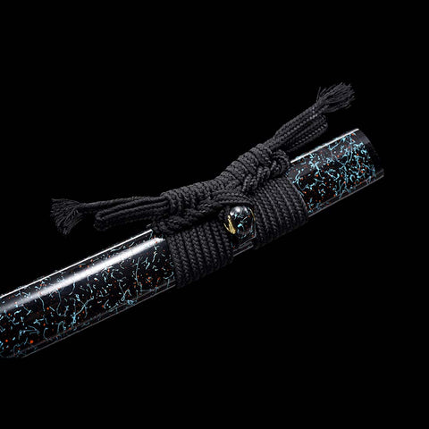 Handmade Japanese Katana Sword, High Manganese Steel Full Tang Blue Blade Stripe Saya Python Tusba-COOLKATANA