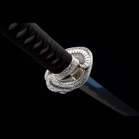 Handmade Japanese Katana Sword, High Manganese Steel Full Tang Blue Blade Stripe Saya Python Tusba-COOLKATANA-QQ-0244-U