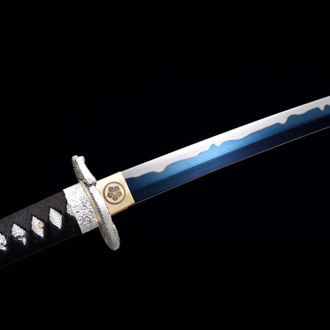 Handmade Japanese Katana Sword, High Manganese Steel Full Tang Blue Blade Stripe Saya Python Tusba-COOLKATANA